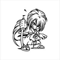 samurai man cartoon pose on white background vector