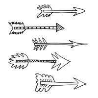 Set of black hand drawn arrows. Hipster ethnic elements isolated on white background. vector