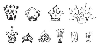 Set of hand drawn crowns isolated on white background. vector