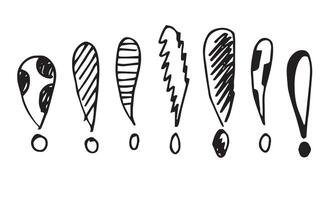 Image of exclamation mark icon in doodle style on white background. vector