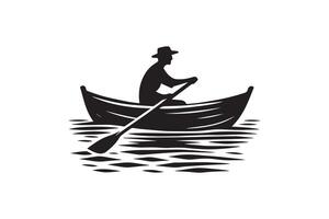 A man in a boat with a hat and a paddle vector