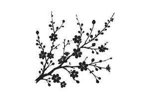 A black and white drawing of a branch with flowers vector