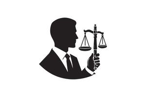 A silhouette of a man holding a scale of justice vector
