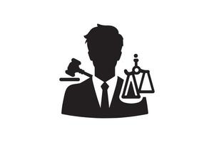 A black and white silhouette of a man in a suit holding a scale vector