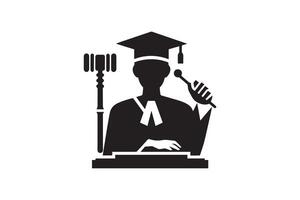 A black and white silhouette of a man in a graduation cap and gown vector