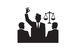 A black and white silhouette of a judge and lawyer vector