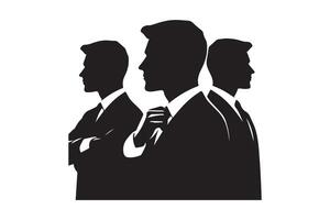 Silhouette of three businessmen standing in front of each other vector