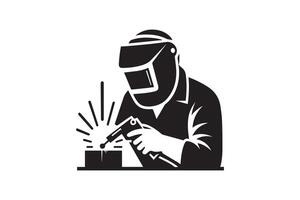 Welder in welding helmet icon vector
