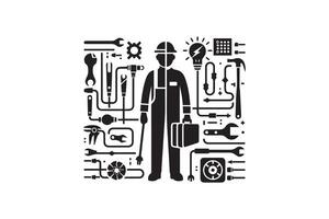 A man with tools in front of a white background vector