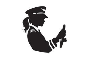 A silhouette of a woman in uniform holding a phone vector