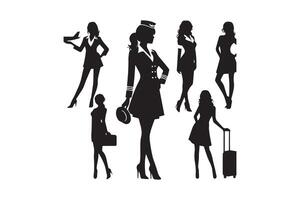 Silhouettes of women in various outfits vector