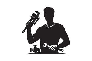 A man holding a wrench and a wrench wrench icon vector