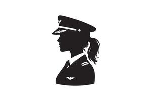 A silhouette of a woman in a military uniform vector