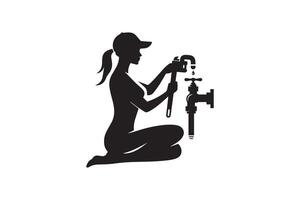 A woman is sitting on the ground and holding a faucet vector