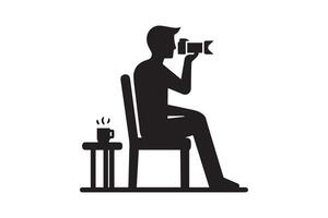 A silhouette of a man sitting on a chair with a camera vector