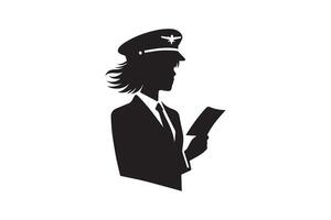 A silhouette of a woman in a uniform holding a book vector
