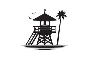 A black and white silhouette of a lifeguard tower vector