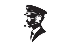 A silhouette of a pilot in a hat and glasses vector