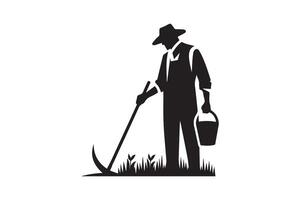 A black and white silhouette of a man with a shovel vector