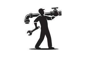 A man with a wrench and pipe in his hand vector