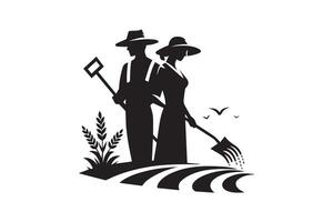 A silhouette of a man and woman with a rake vector