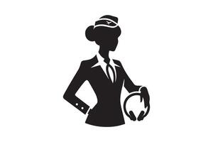 A silhouette of a woman in a suit holding a hat vector