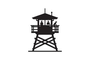 A silhouette of a guard tower with a man on top vector