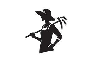 A silhouette of a woman holding a hat and a pickaxe vector