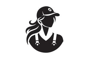 A woman in a baseball cap and overalls vector