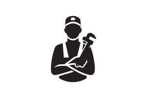 A black and white illustration of a plumber vector