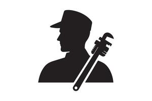 A man with a wrench in his hand is shown in silhouette vector