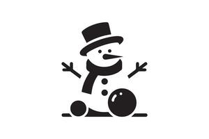 A black and white snowman with hat and scarf vector