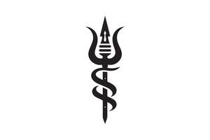 A black and white logo of a sword with a snake on it vector