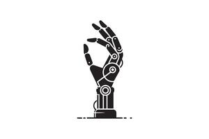 The robot hand is shown in black and white vector