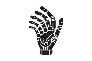 The hand of a robot is shown in black and white vector