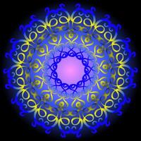 Beautiful round blue and yellow pattern on a black background vector