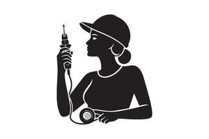 A woman in a hat holding a screwdriver vector
