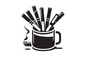 A black and white logo of a mug with a bunch of pencils vector