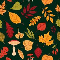 Seamless pattern with autumn leaves and mushrooms vector