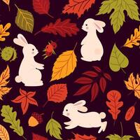 A pattern with rabbits and autumn leaves vector