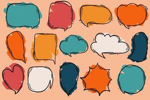 Doodle multicolored speech bubbles for selecting text . Chat boxes in cartoon style vector