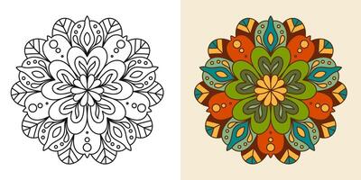 Creative colorful mandala, simple outline design perfect for relaxing coloring book, stickers, patterns, yoga, planners, calendars. Bohemian mandala design vector