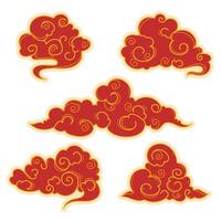 Hand drawn linear oriental clouds. Chinese cloud element collection. Elegant clouds and waves in Japanese style. Asian traditional ornaments. vector