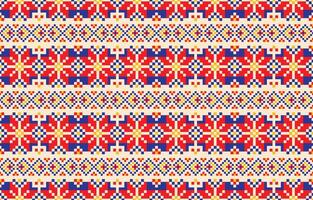Fabric pattern geometric design in shades of red, blue, yellow, and cream. Graphic pattern design by retro geometric indian fabric colorful ornament african print aztec cross-stitch cross carpet. vector