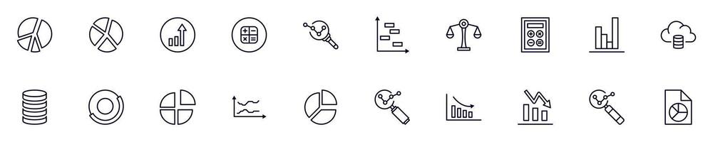 Business and analytics linear symbols pack. Outline symbol and editable stroke for apps, stores, shops, infographics vector
