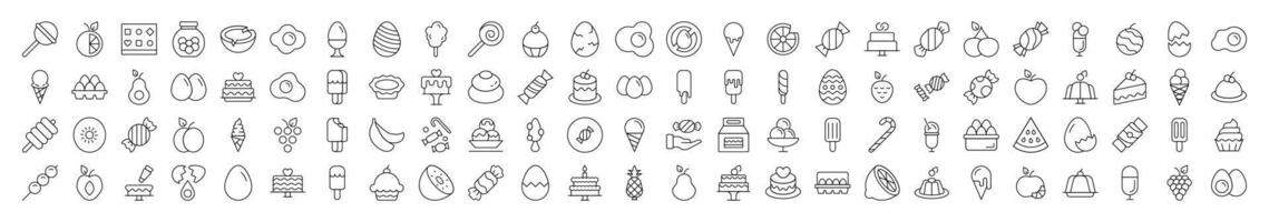 Collection of Food Related Line Icons. Editable Stroke for Design, Web Sites, Apps, Cards. Contains Linear Images of Eggs vector