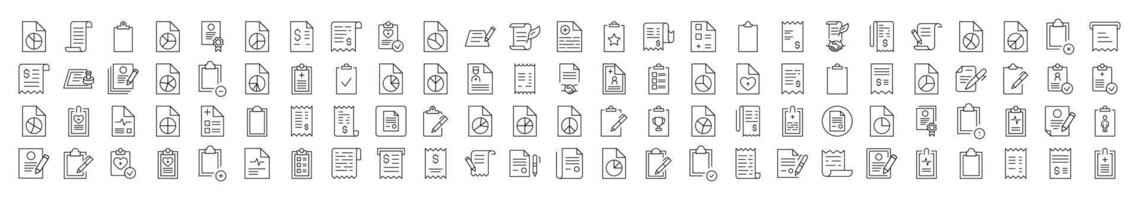 Bundle of Various Documents and Clipboards Thin Icons. Editable Stroke. Suitable for Web Sites, Books, Cards, Apps vector