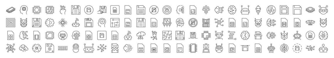 Technology Icon Bundle. Contains Icons of Brain, Chip, Robot, Artificial Intelligence that Can Be Used for Design of Cards, Posts, Apps, Web Sites vector