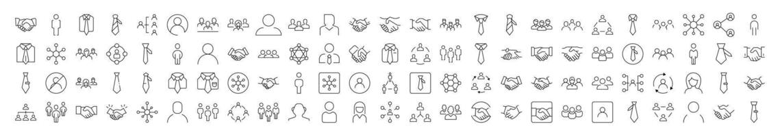Pack of Staff and Company Related Line Icons. Editable Stroke for Design, Web Sites, Apps, Cards. Contains Linear Images of Worker, Handshaking, Office Clothing vector
