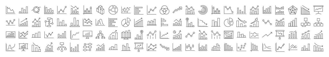 Collection of Line Icons of Progress Bar, Diagram, Statistics. Editable Stroke. Minimalistic Linear Pictogram for Design of Cards, Apps, Banners, Posts vector